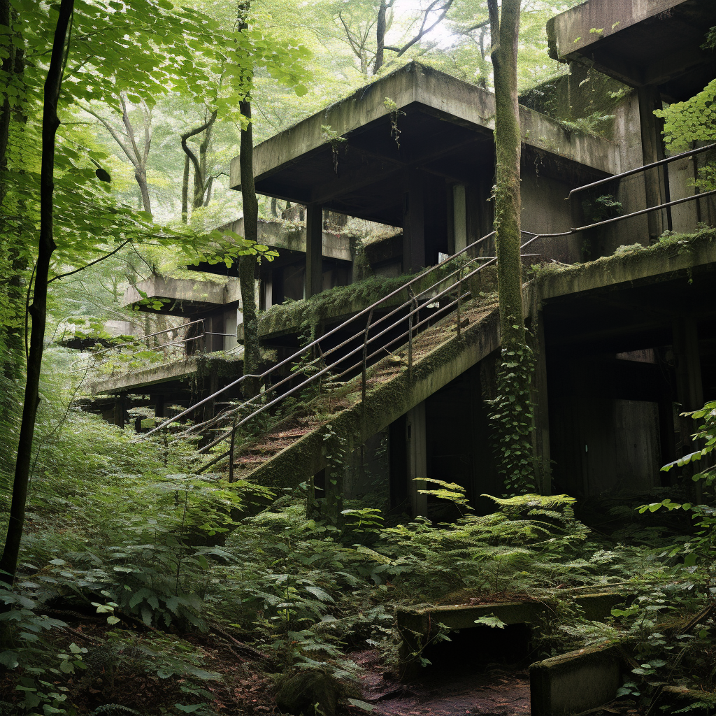 Overgrown forest concrete structure