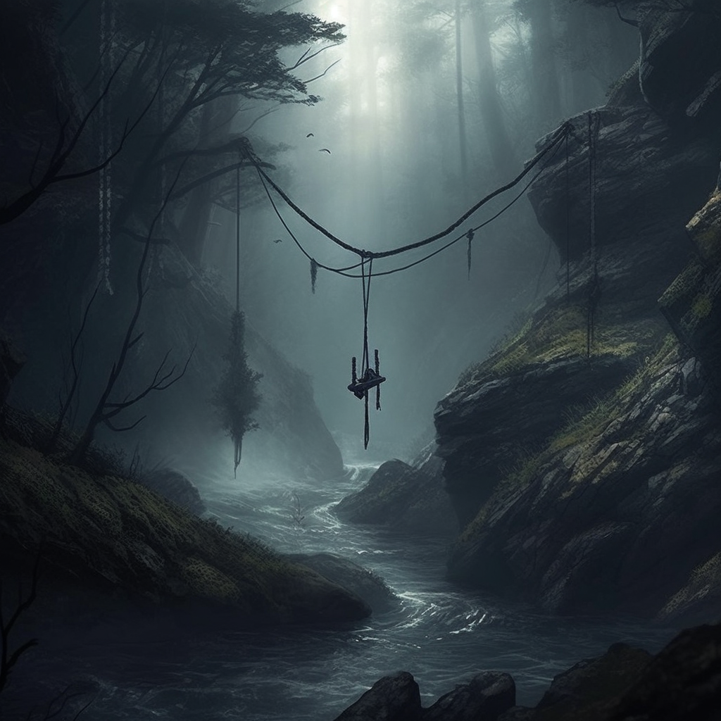 Mysterious forest ropeswing in thick fog