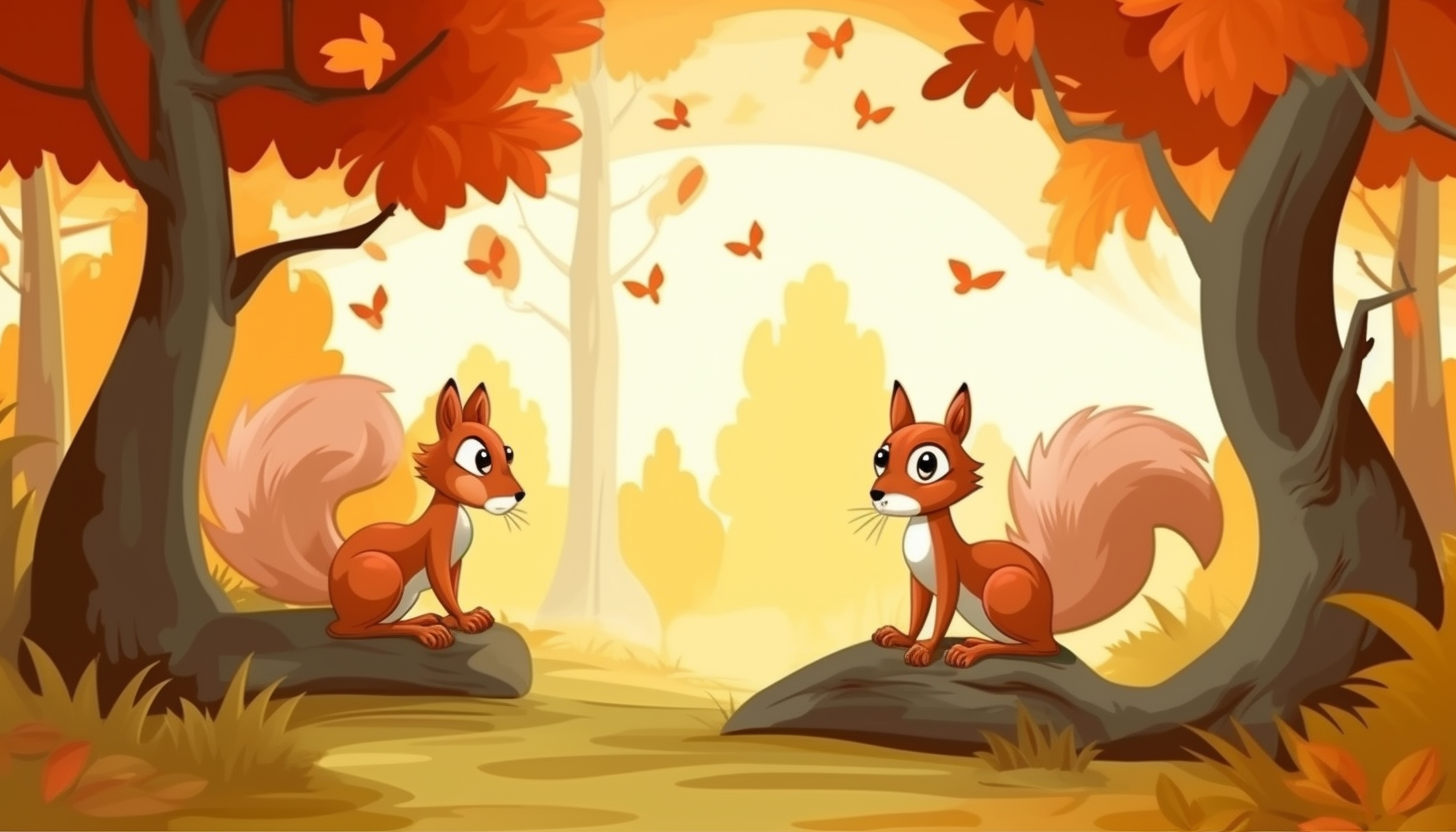 Cute squirrels playing in the forest