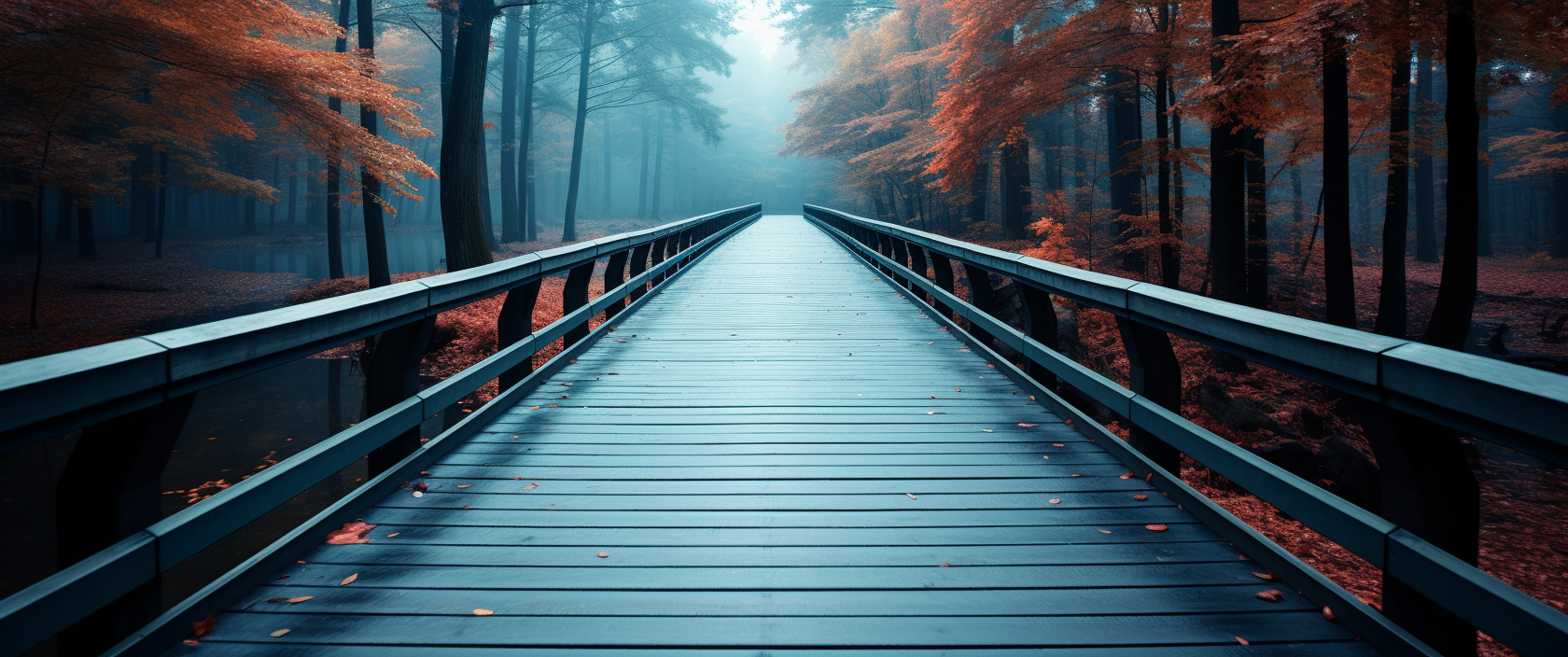 Beautiful Wooden Bridge in the Forest