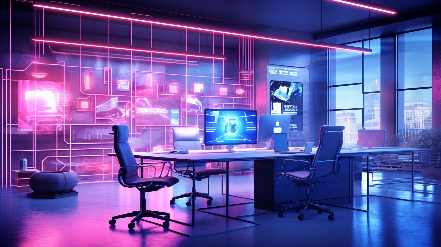 Colorful forex office with neon decor