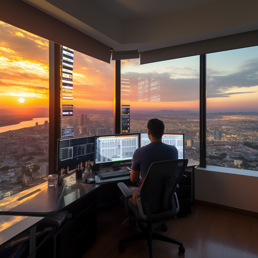 Forex trader enjoying sunset view