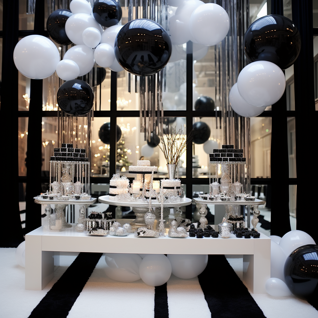 Elegant black and white decor at formal cotillion