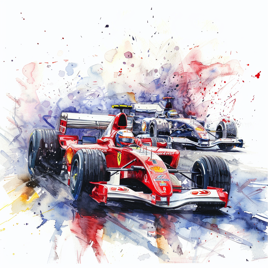 formula one racing cars watercolor art