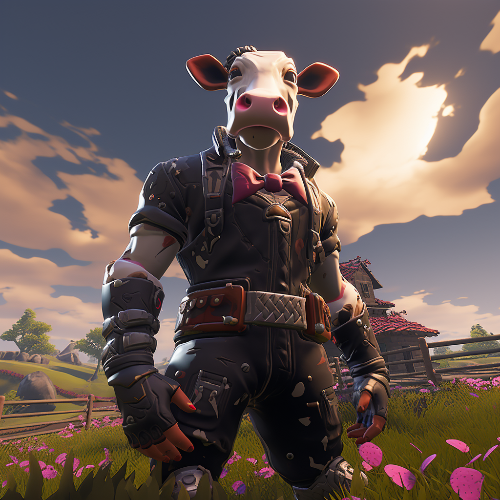 Cow enjoying Fortnite gaming session