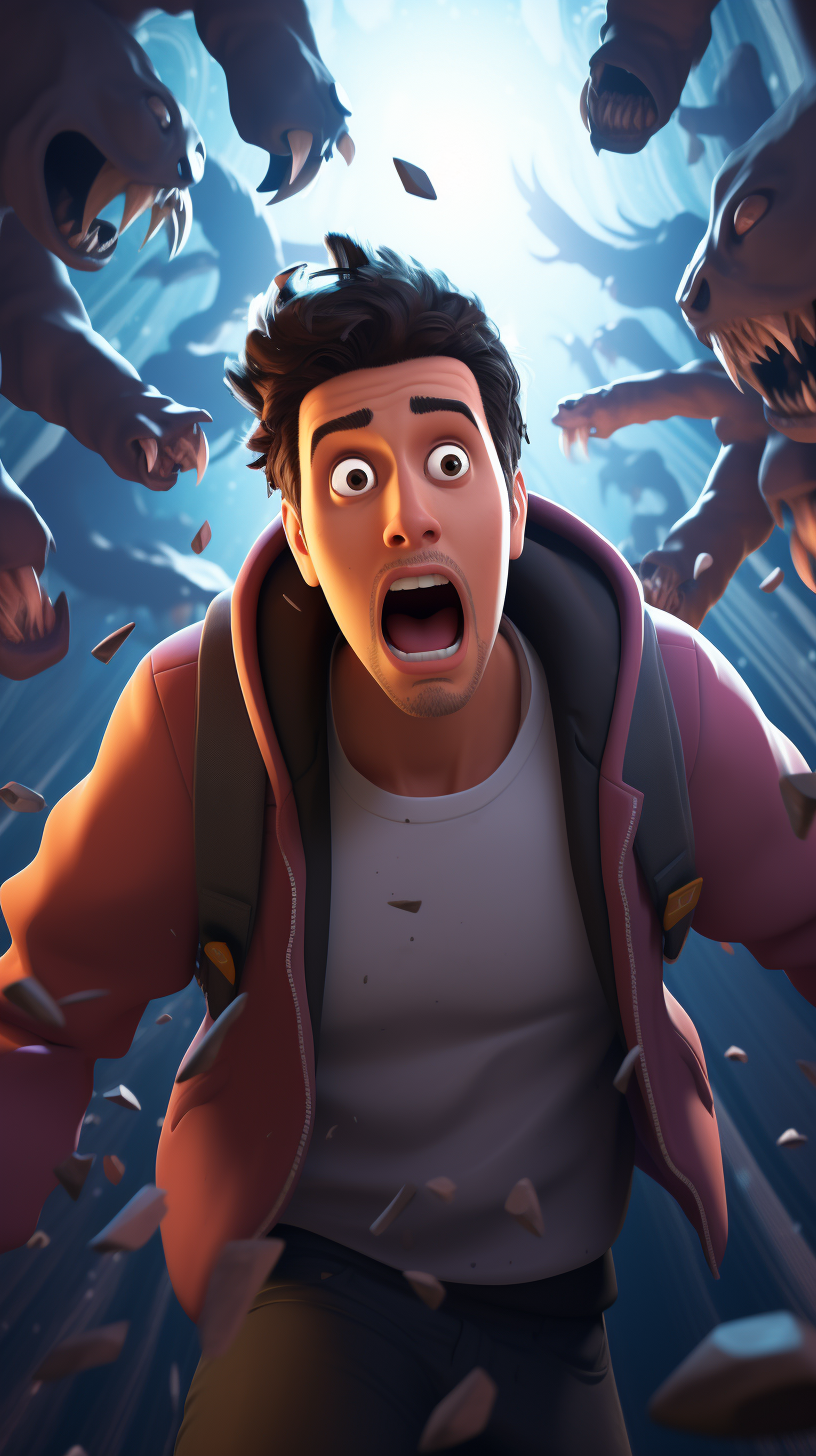 Scared Fortnite man in 3D render