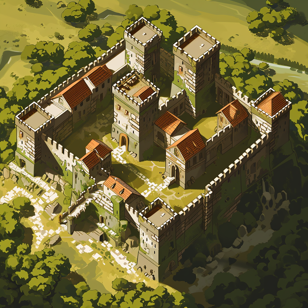 Isometric view of a fortress city