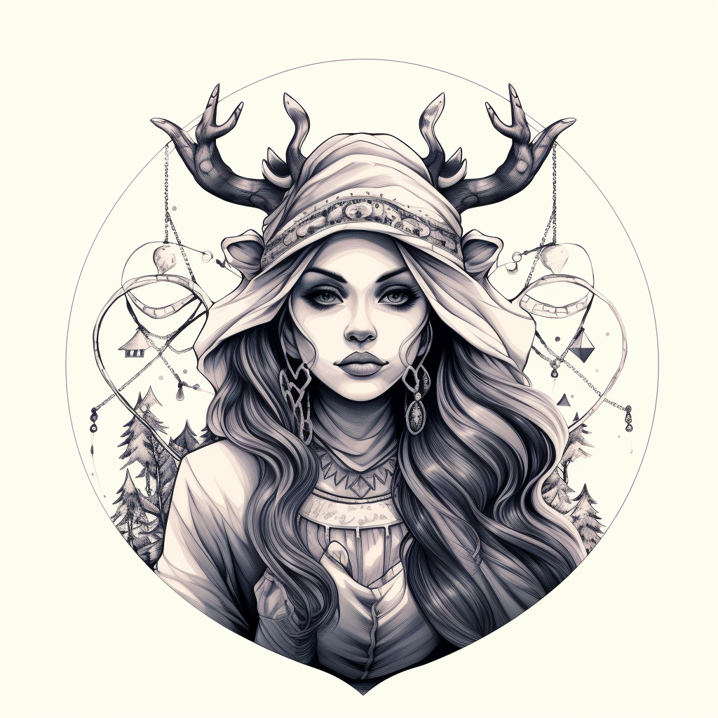 Fortune teller woman with deer horns