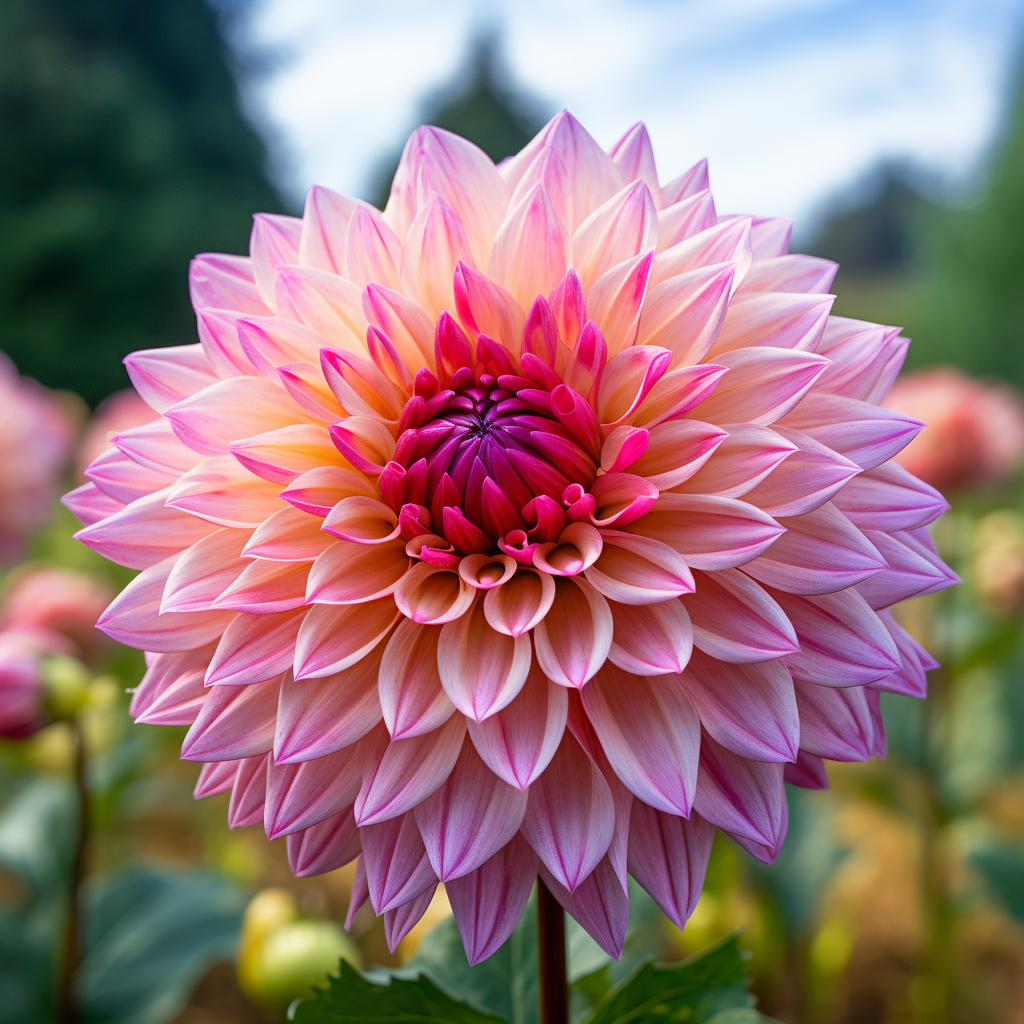 Beautiful forward-facing dahlia in close-up