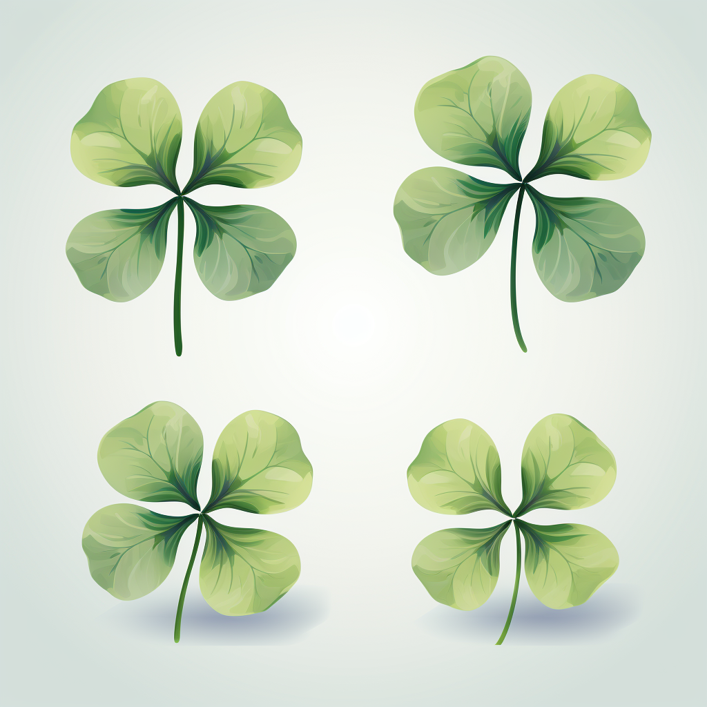 Four leaf clovers on green and white background