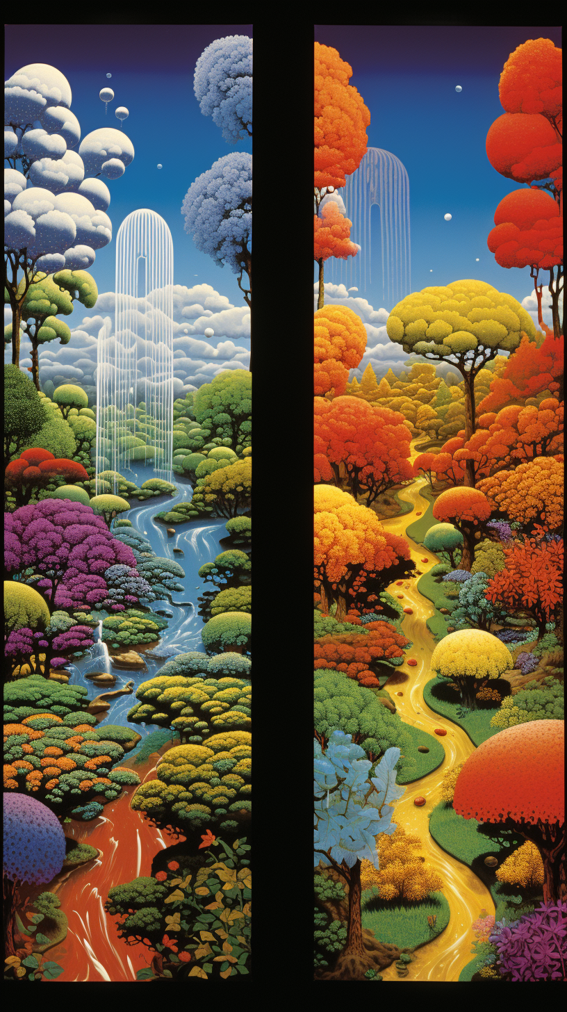 Four Seasons Garden Painting with surrealistic details