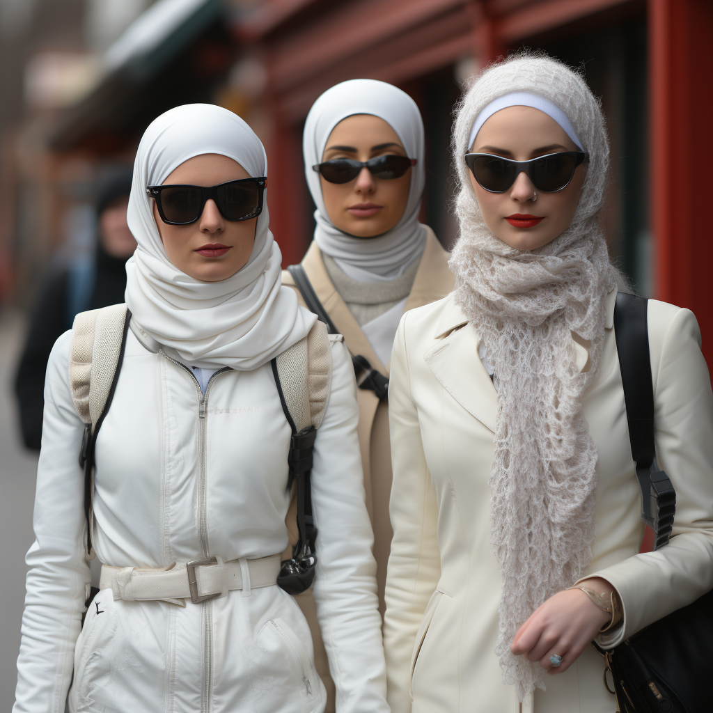 Four women walking in the street, looking sad