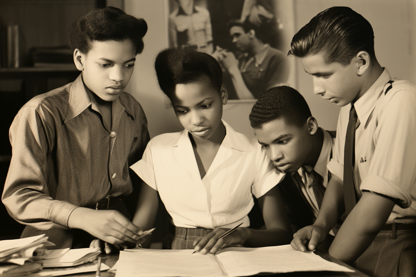 Group of boys studying in classroom