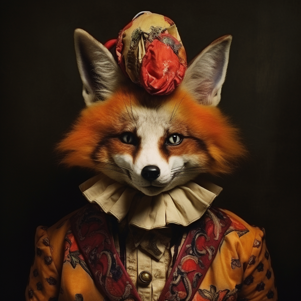 Adorable fox in clown costume