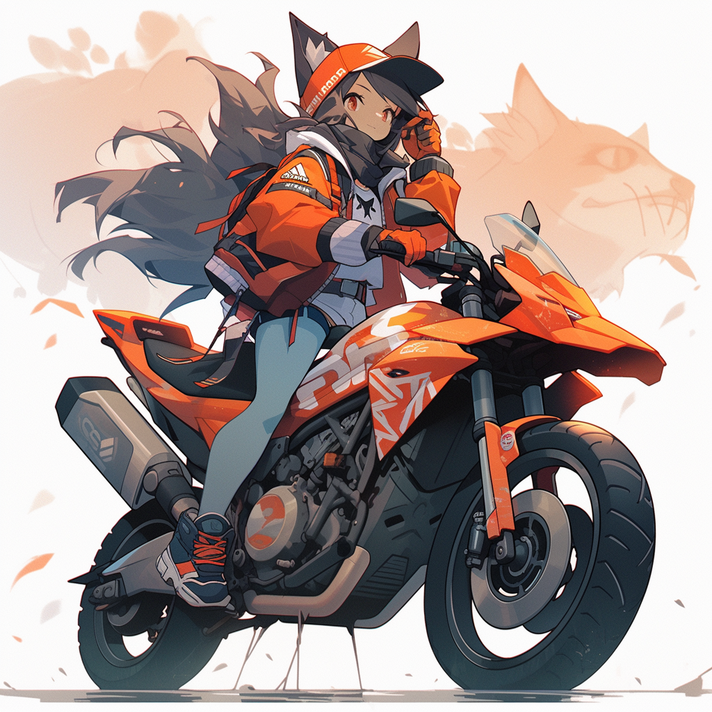 Fox girl riding fox motorcycle illustration