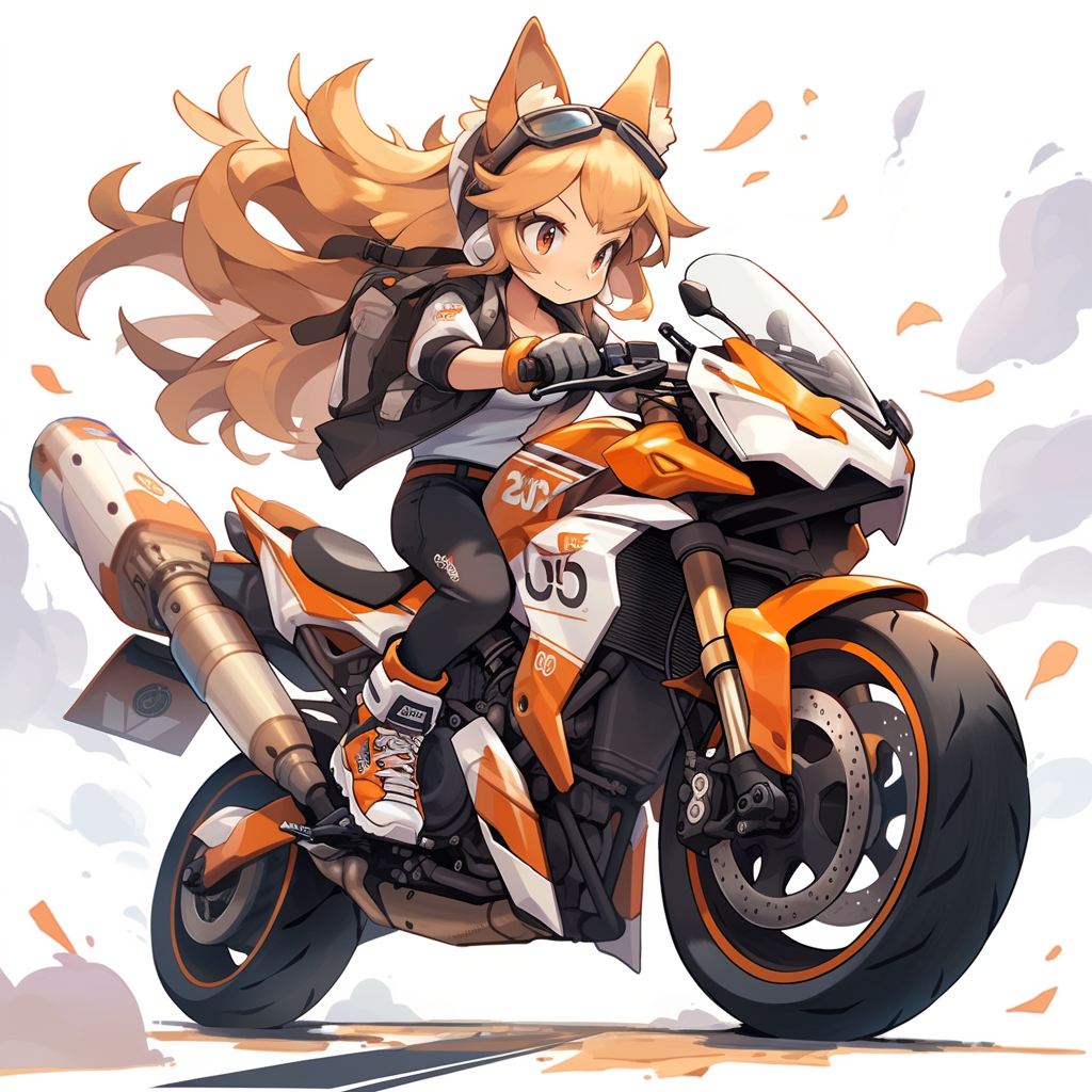 Fox girl riding motorcycle