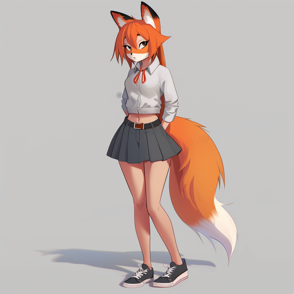 Fox girl secretary in pencil skirt sneakers