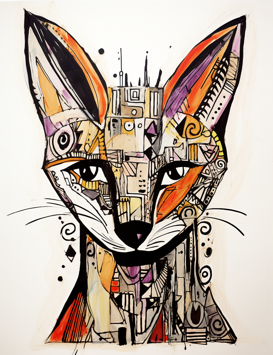 Beautiful ink drawing of a fox head