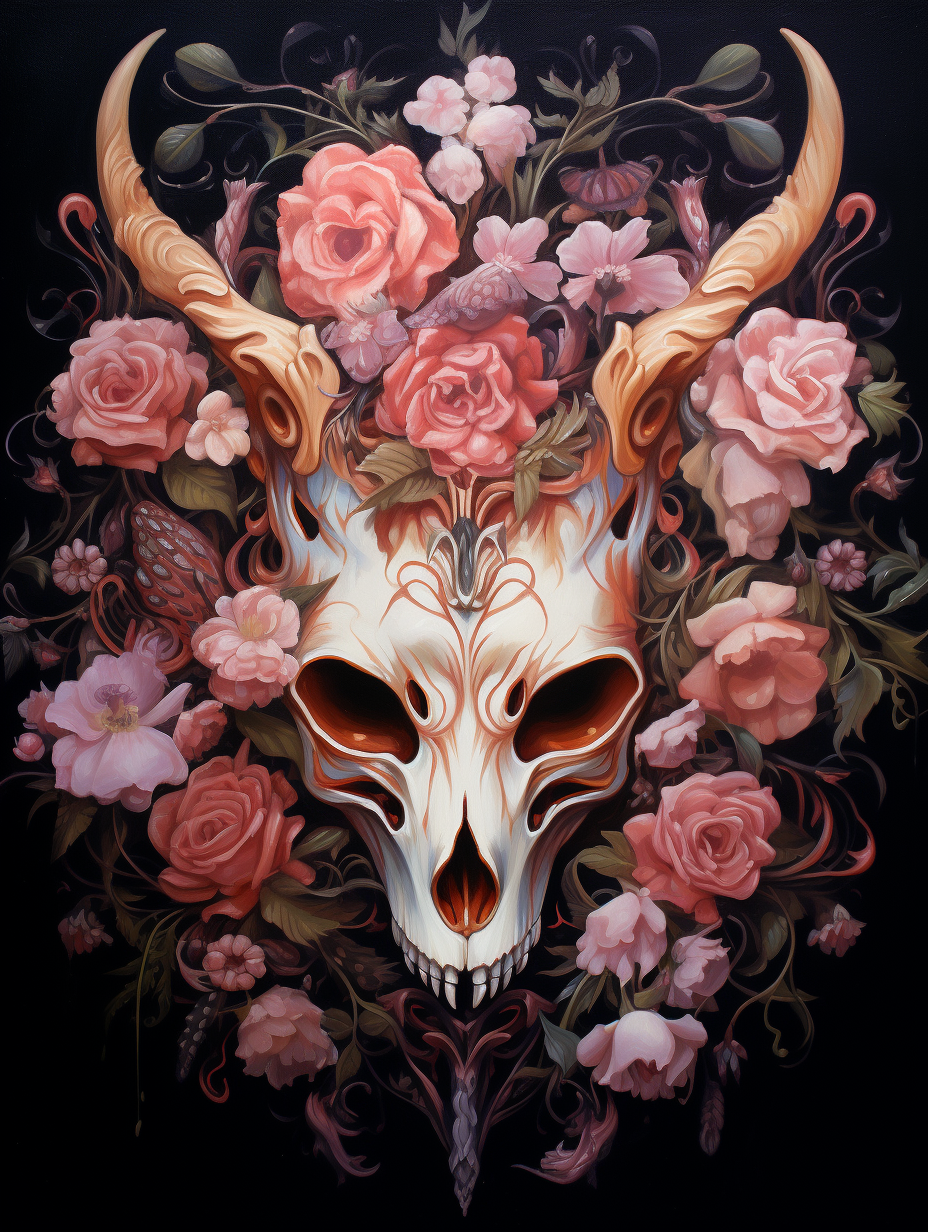 Moody Floral Fox Skull Art