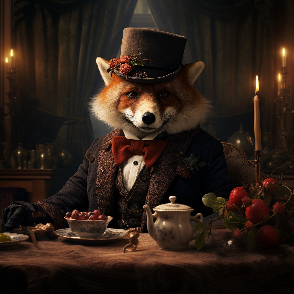 Fox with Top Hat Eating Berries