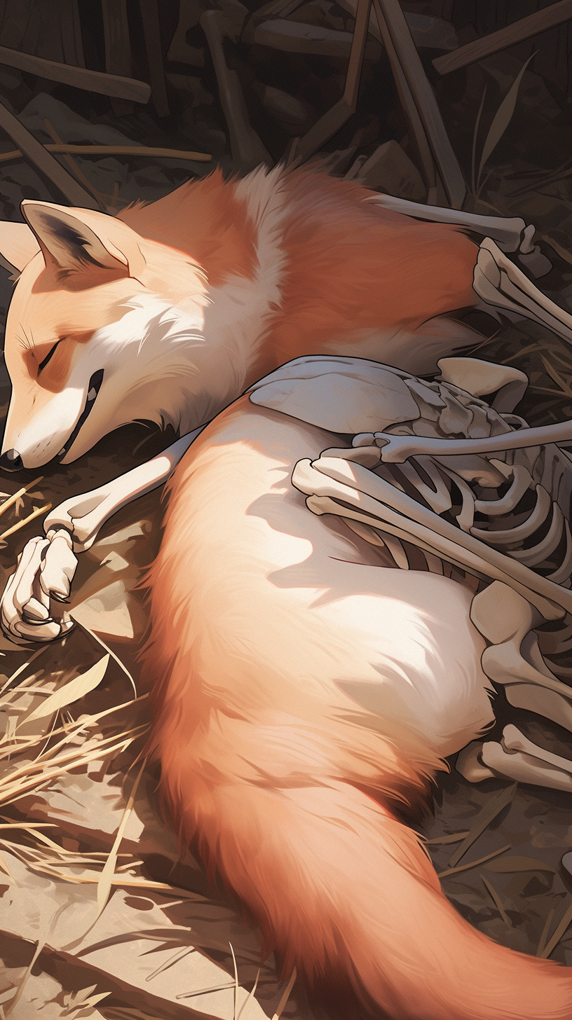 'Half Alive Half Skeleton Fox in Dynamic Light'