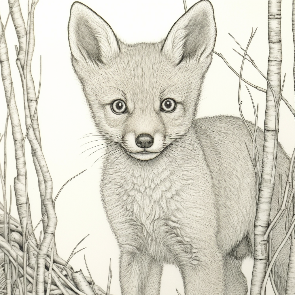 Coloring page of a fox in the forest