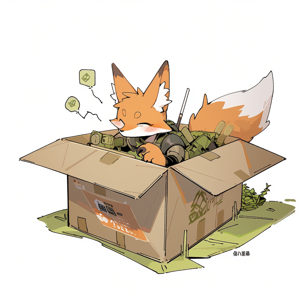 Illustration of a Fox Inside a Box Selling Things