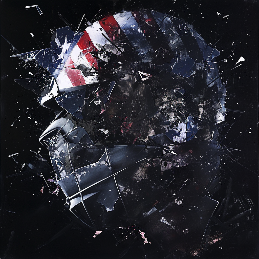 Dark abstract fragmented helmet with American flag