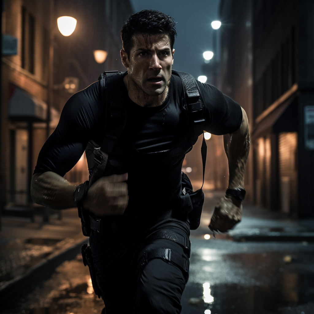 Frank Castle jogging at night