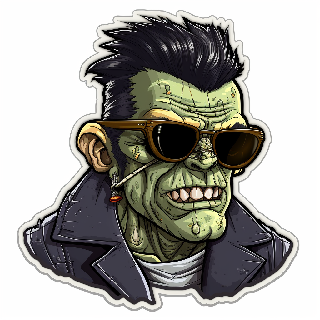 Frankenstein wearing sunglasses in dark comic art