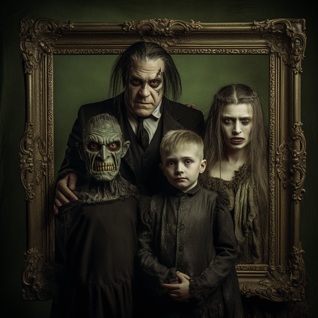 Frankenstein family portrait in frame