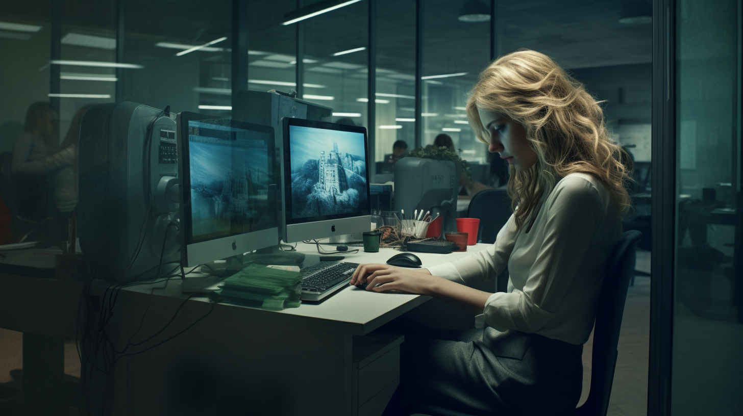 Woman typing on computer at office