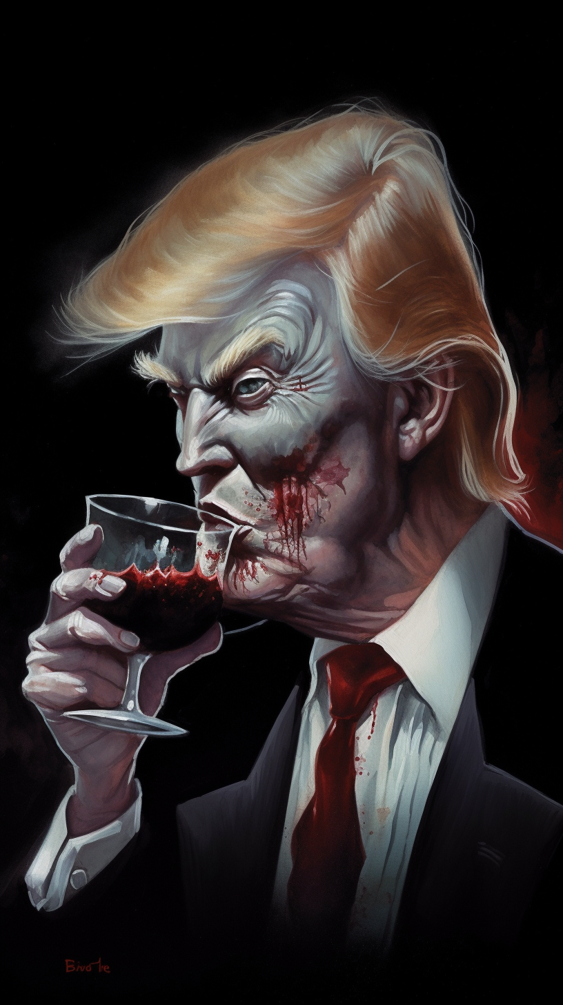 Donald Trump as Vampire drinking red wine