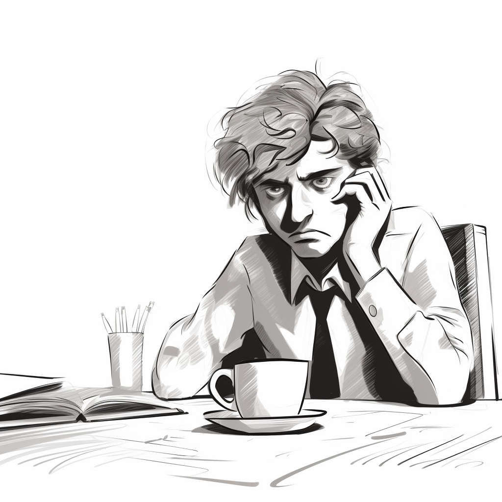 Stressed office worker in need of coffee