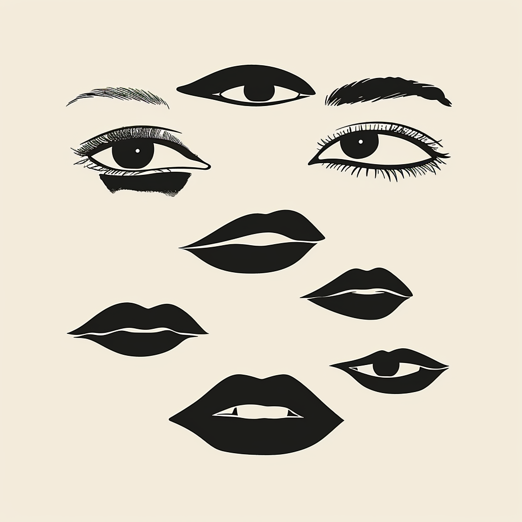 Minimalist poster of freak face with lips and eyes