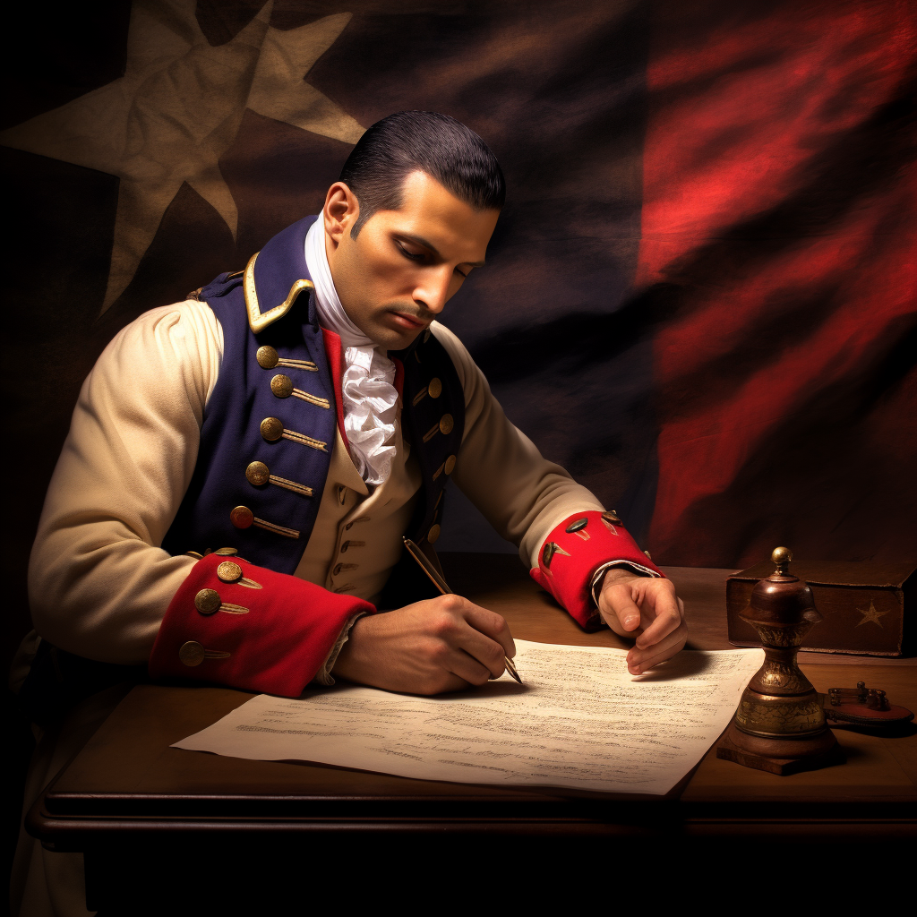 Freddie Mercury signing the Declaration of Independence