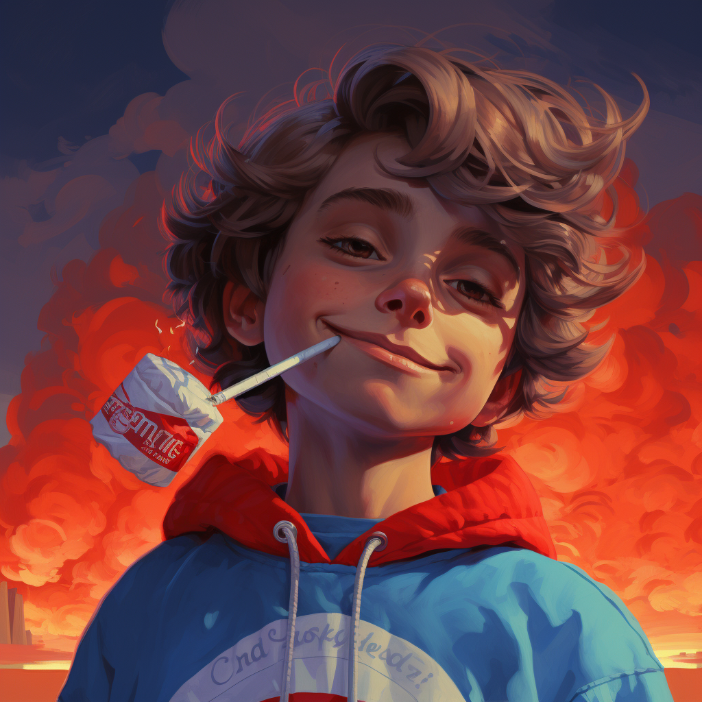 Free boy with cigarette holding coke