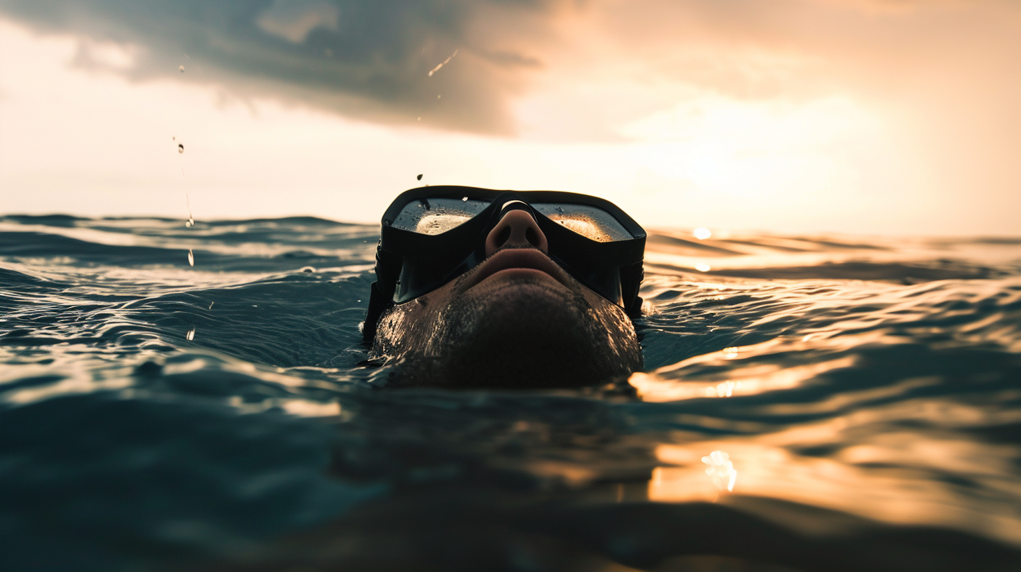 Fashion photo of free-diver taking first breath