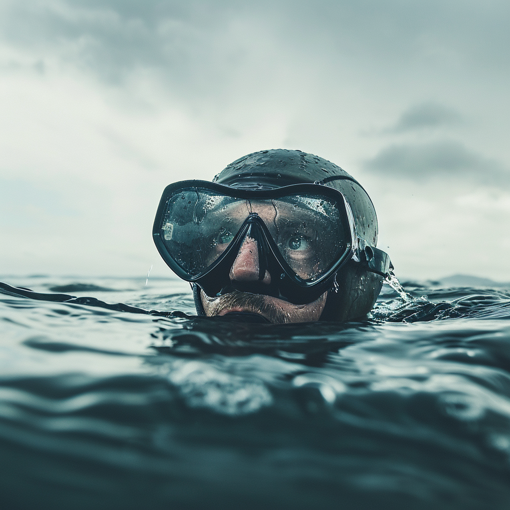 Free Diver Taking First Breath