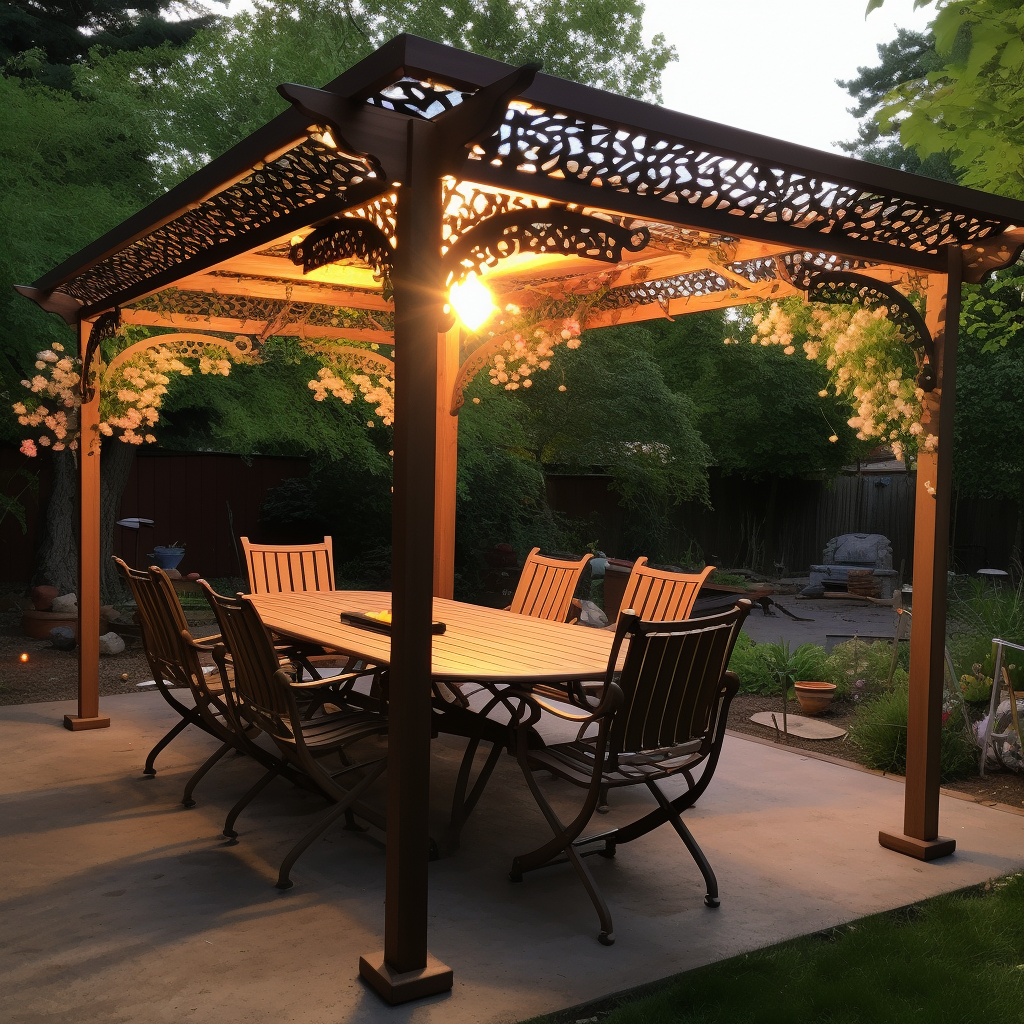 Stylish freestanding pergola with outdoor seating