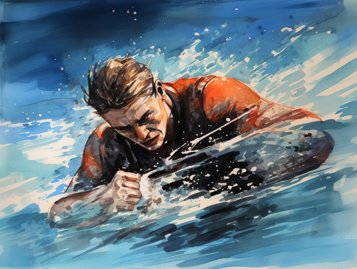 Ink and watercolor illustration of freestyle swimmer