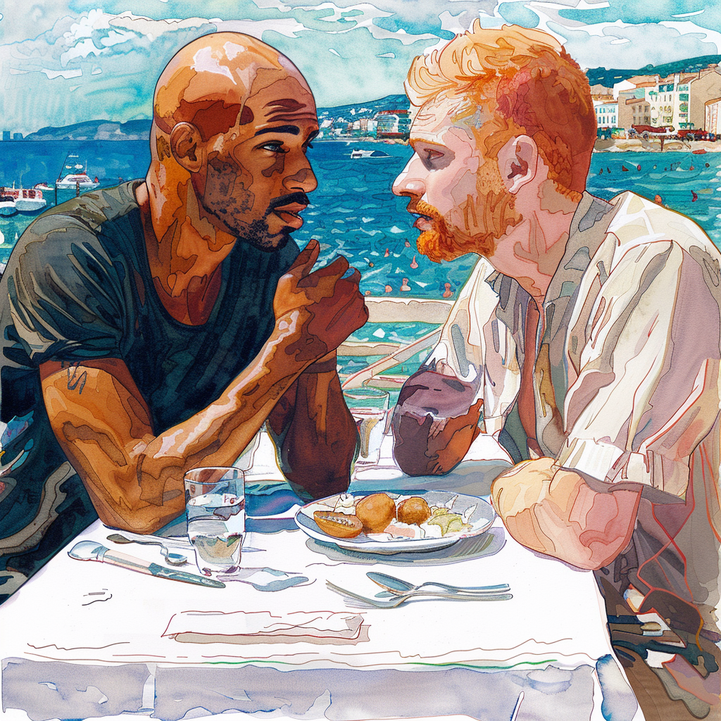 Two Gay Men Discussing Lunch