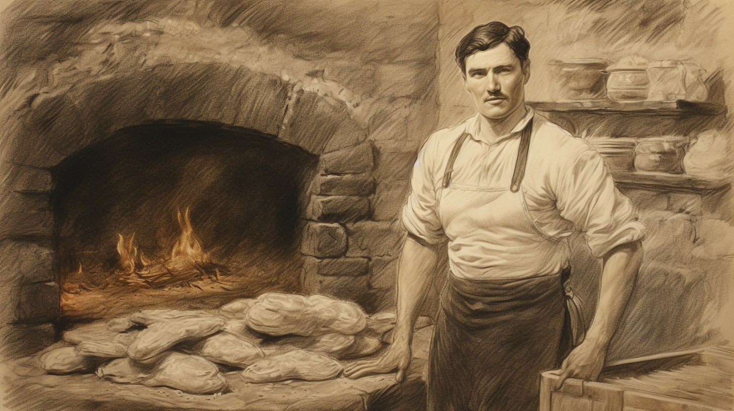 French baker with old stone oven