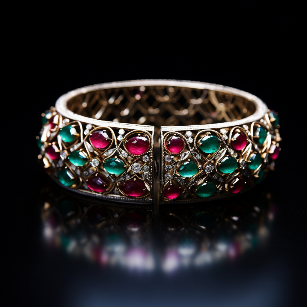 Beautiful French Bracelet with Emerald and Ruby Stones