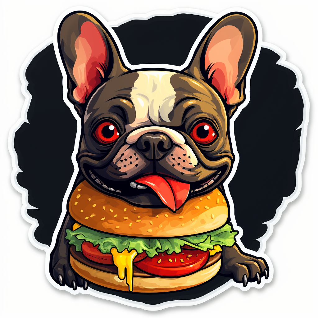 Colorful French Bulldog Eating Hamburger with  Monster Ink  Design