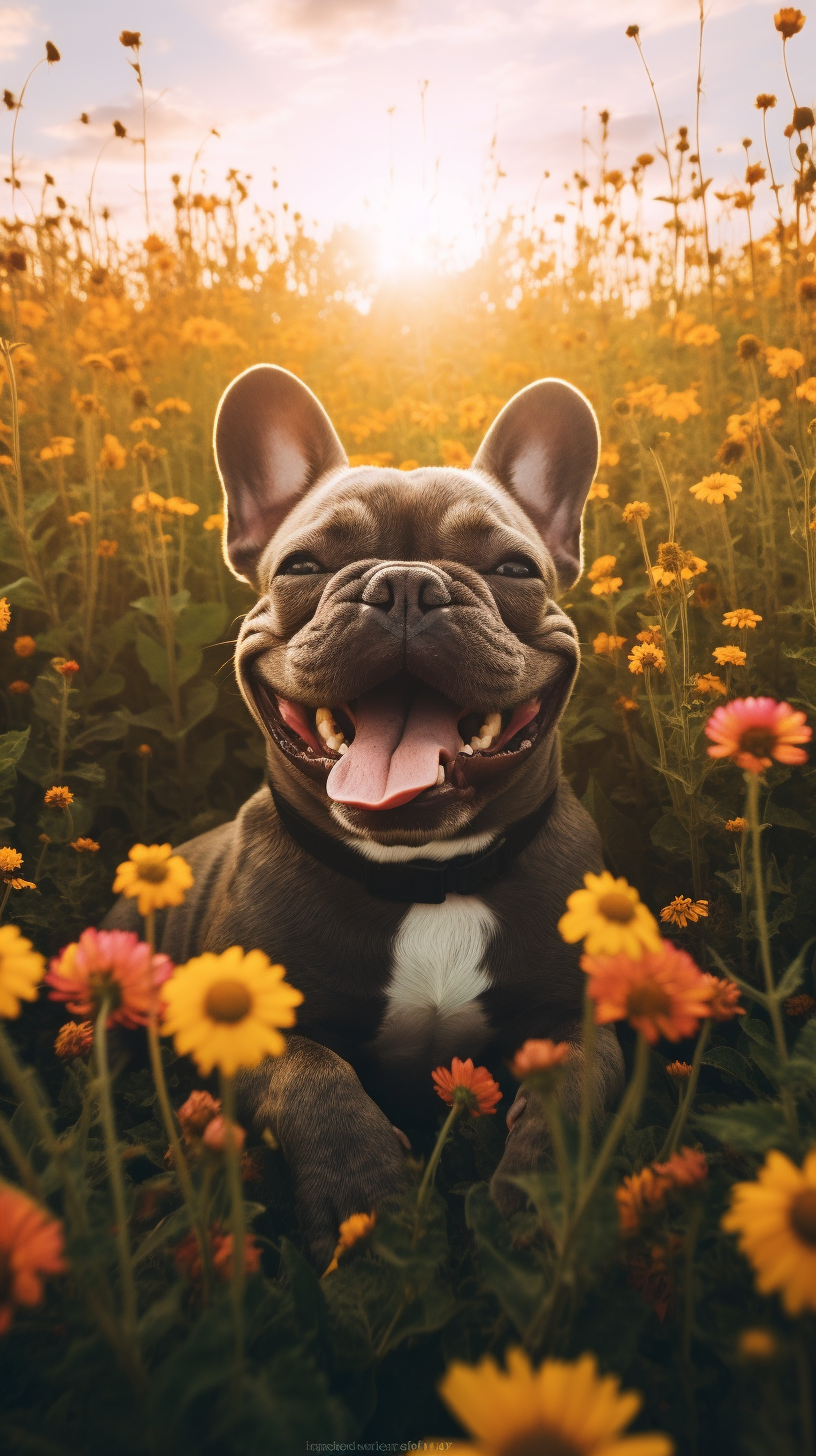 French Bulldog with Flowers in Mouth