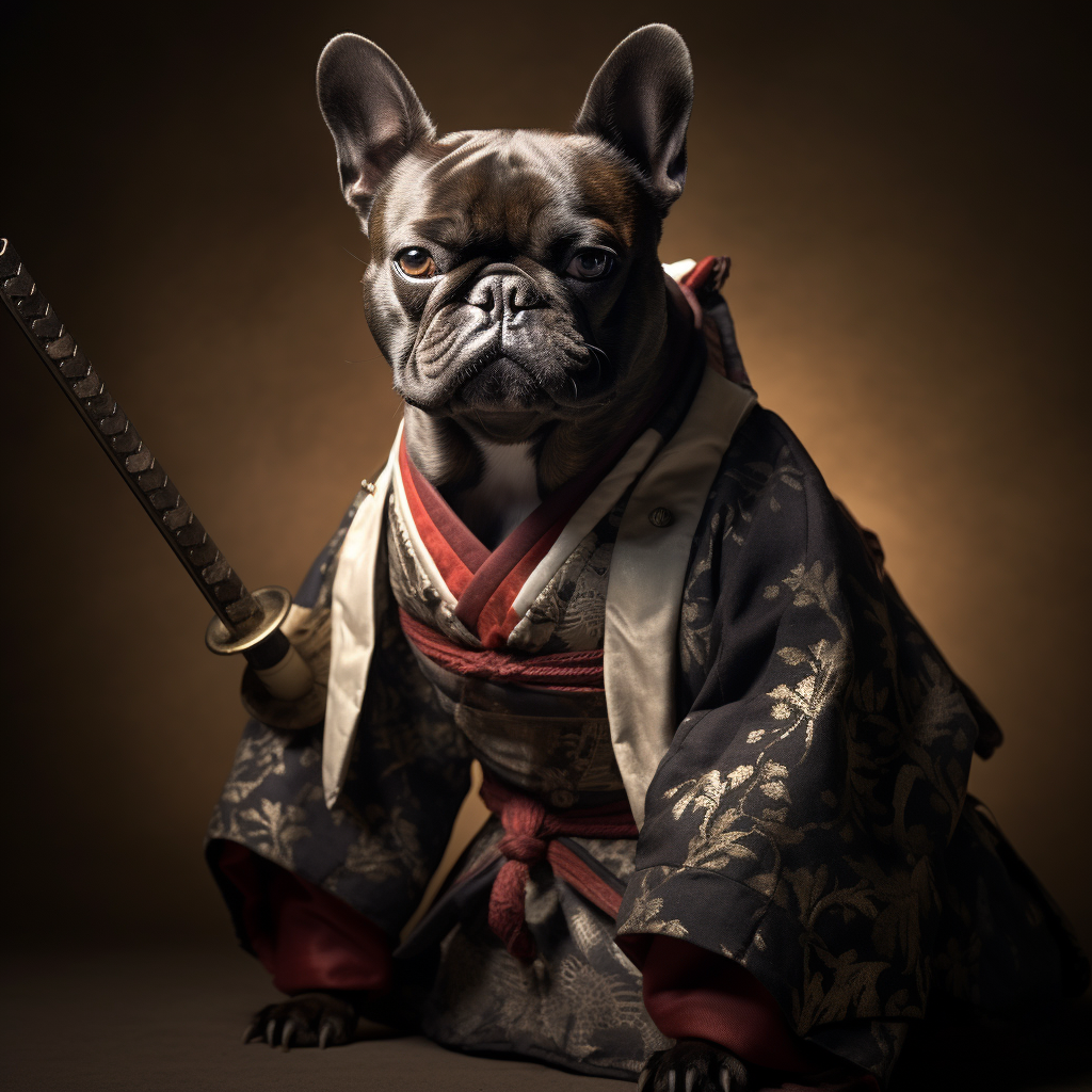 Adorable French Bulldog in Samurai Outfit