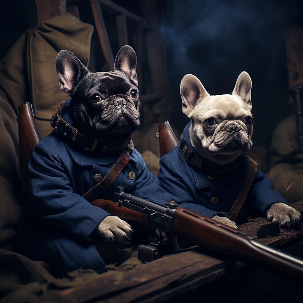 French Bulldog Soldiers in Uniforms