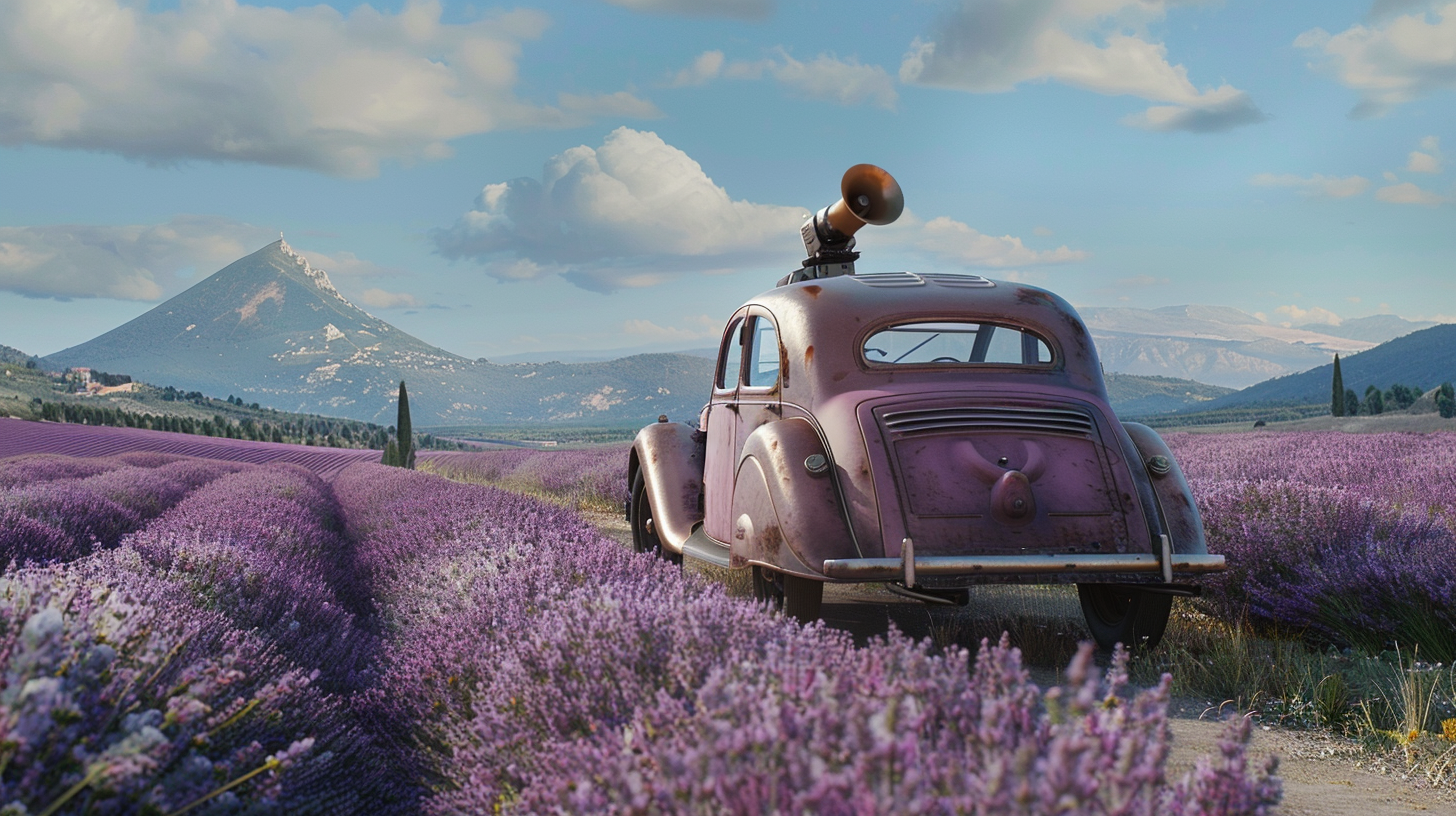 French car in lavender field