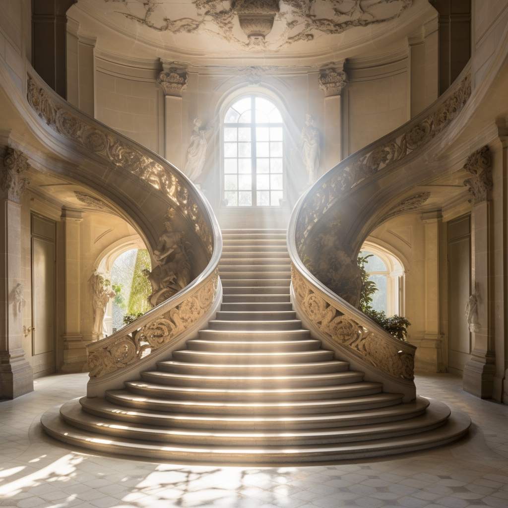 Hand-carved marble staircase in French castle